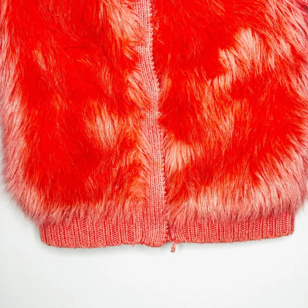 GapKids Girls Coral Pink Faux Fur‎ Zip Up Sweater Jacket Size XS 4/5